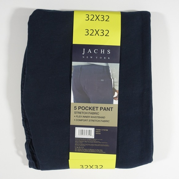 2 Pair Jachs New York Mens 32x32 Navy Gray 5 Pocket Stretch Fabric Pants - Picture 3 of 15